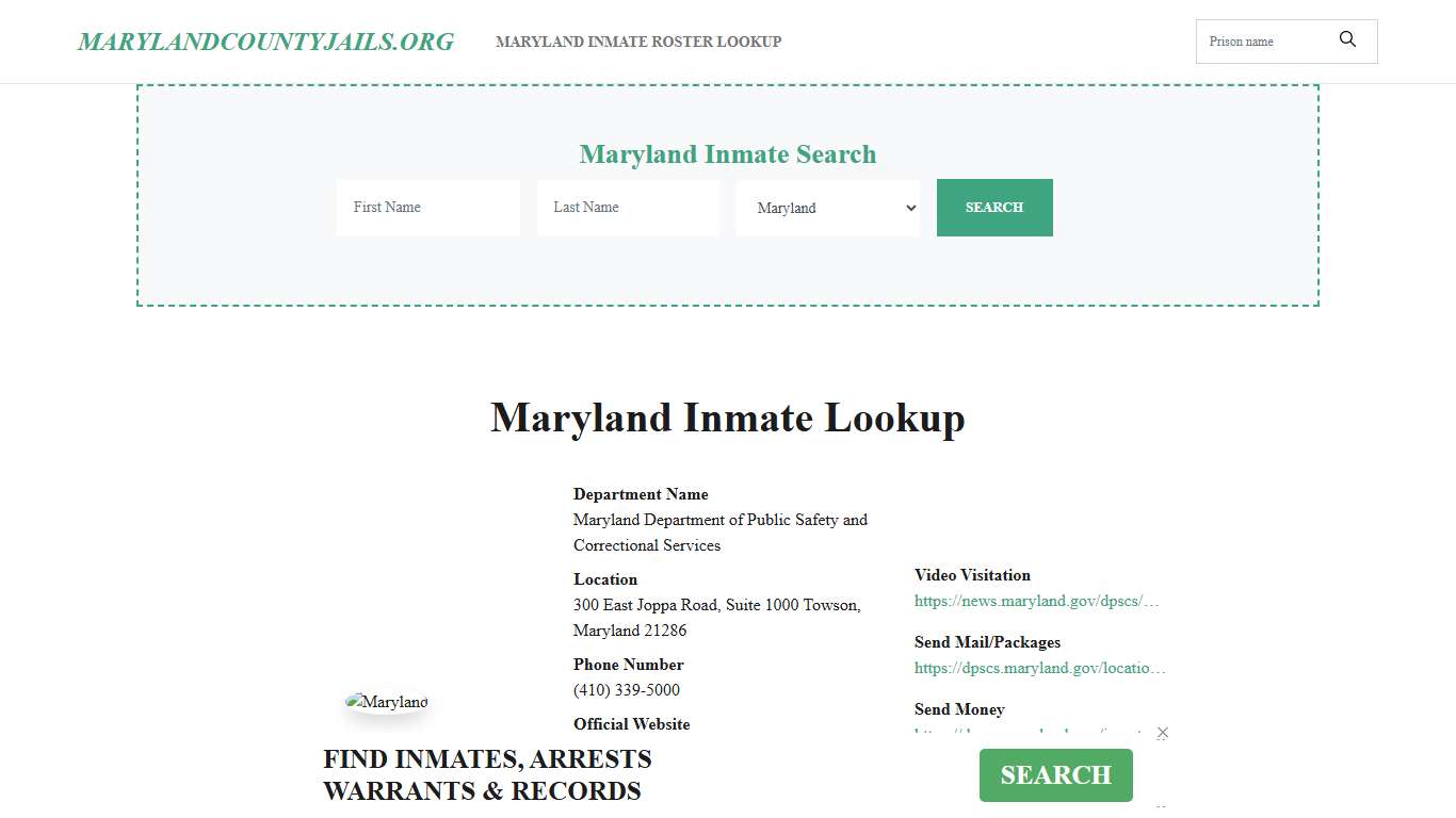 Maryland Inmate Roster Search - MD DOC Offender Locator